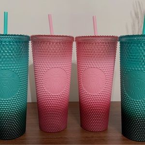 NEW 4 24oz Starbucks 2022 Holiday Mint Green & Pink Studded Venti Tumblers